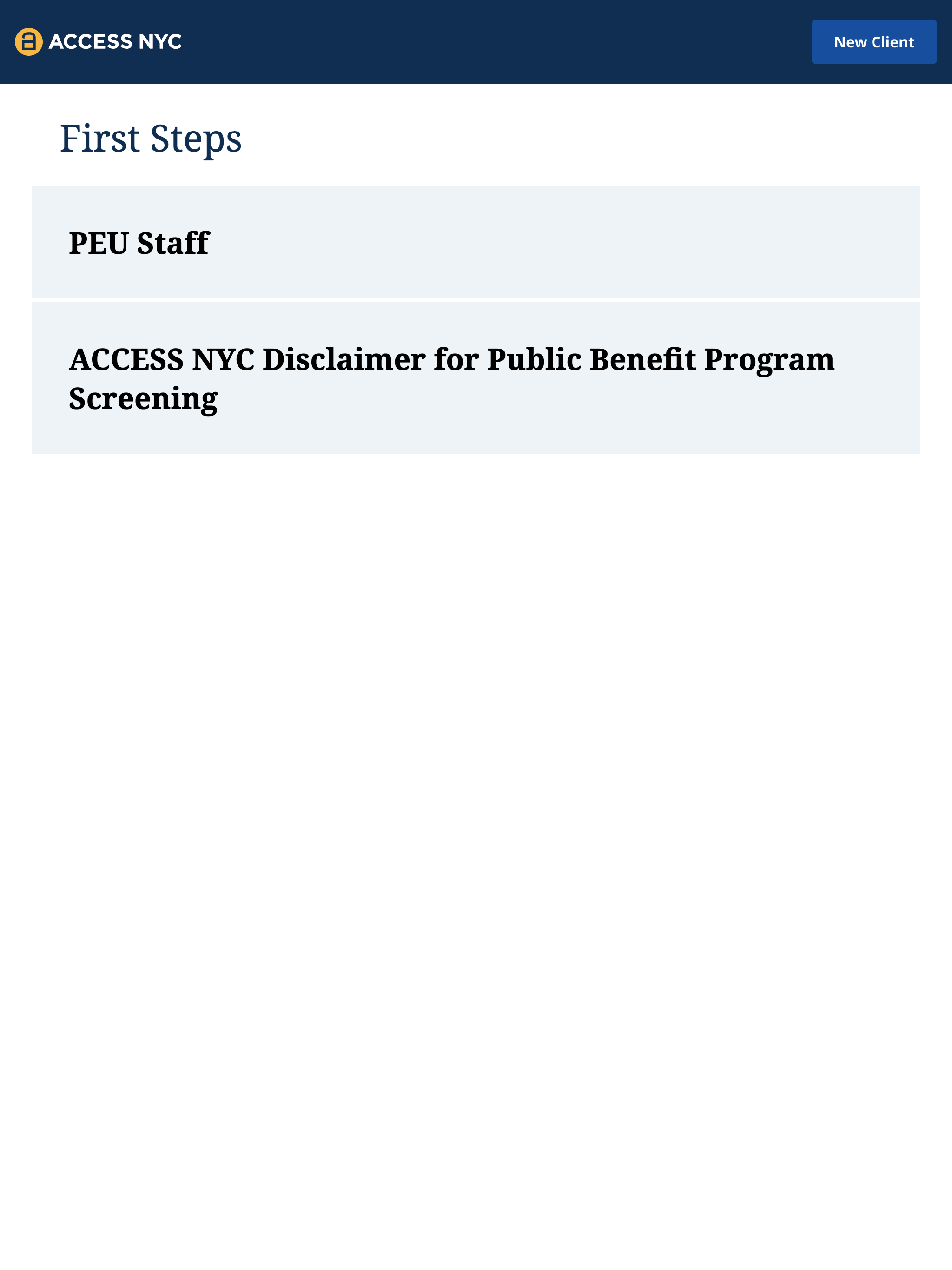 Screenshot of the landing view for the Field Screener