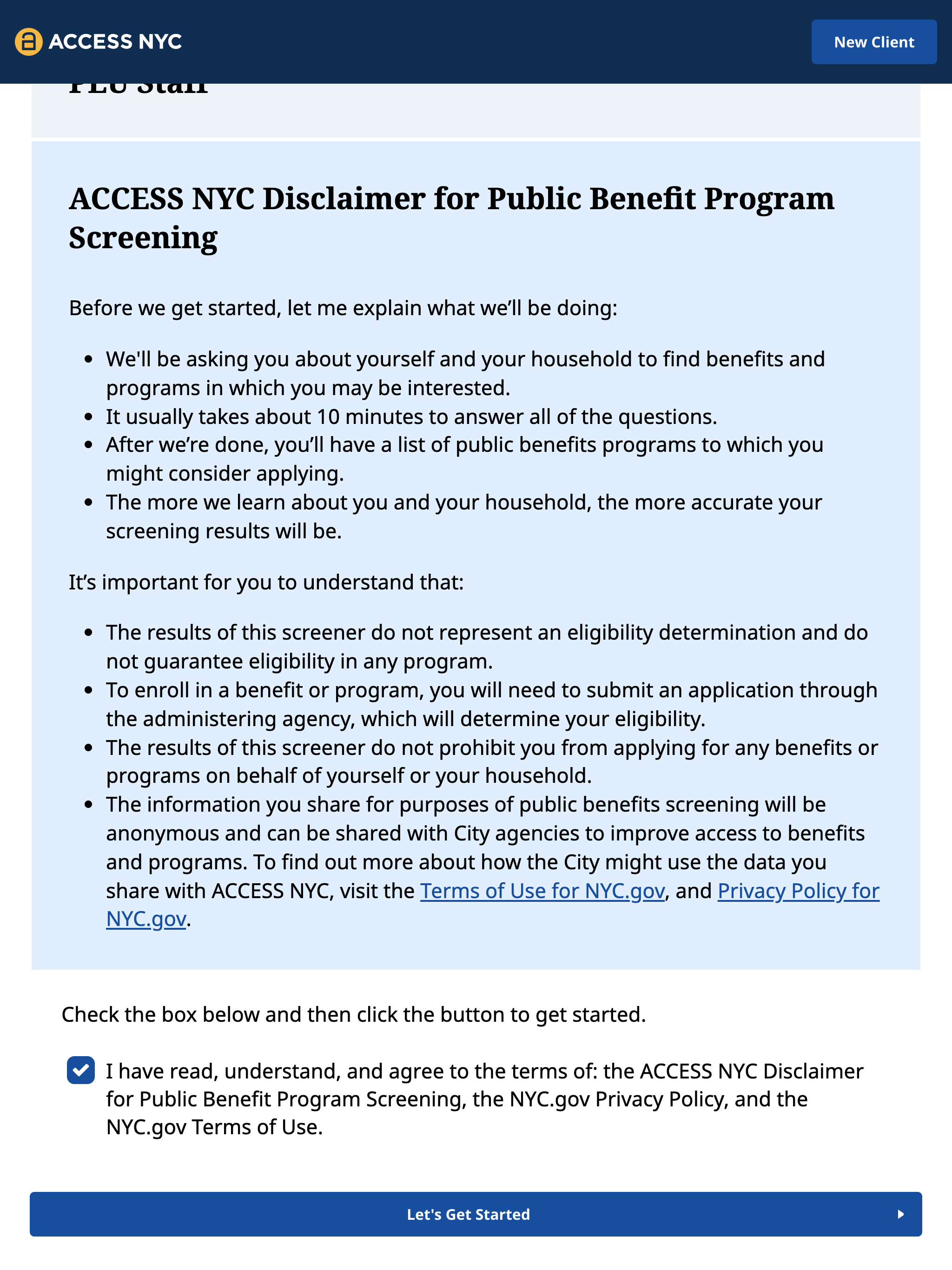 Screenshot of the disclaimer section