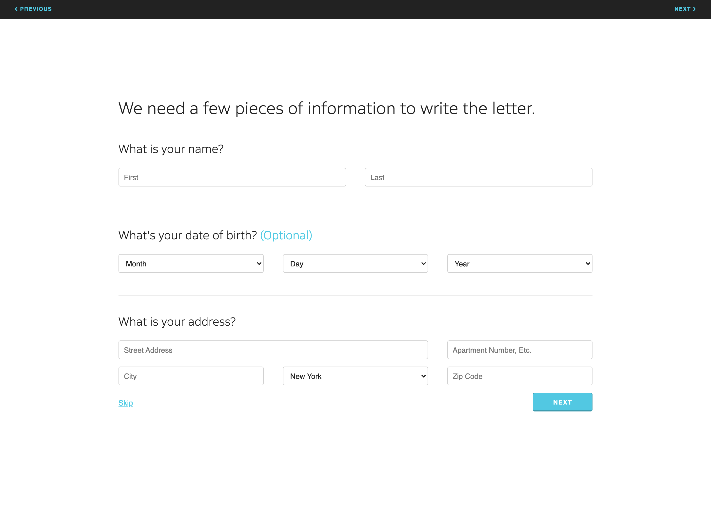 The personal details page.