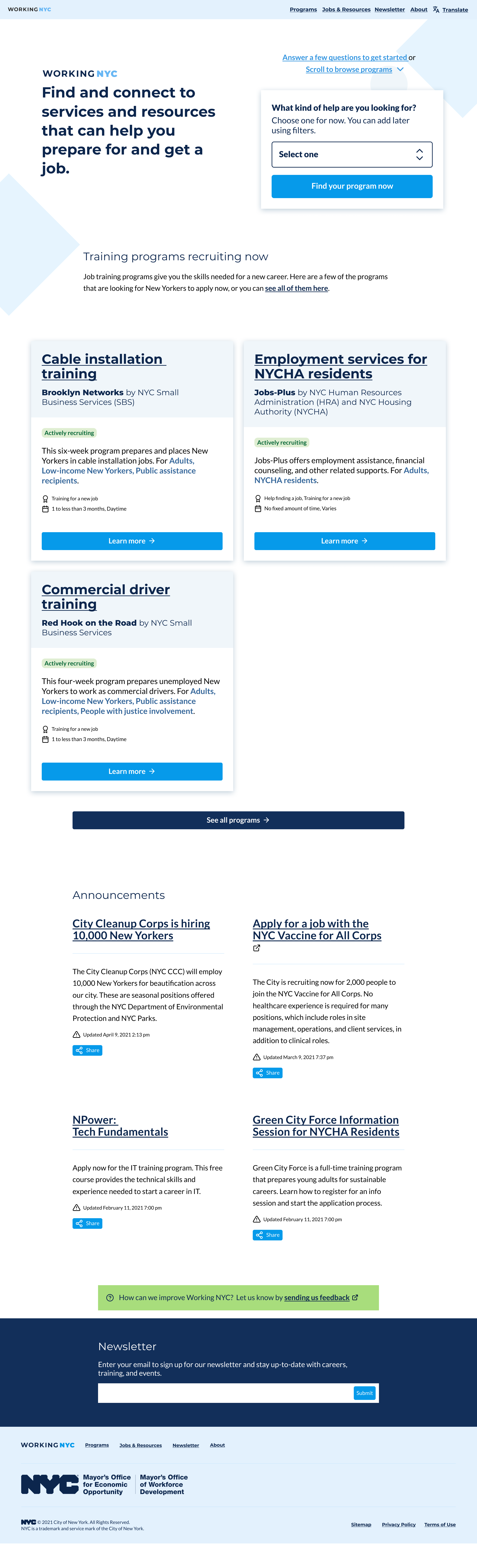 A screenshot of the homepage in the light color palette designed by our fellow.