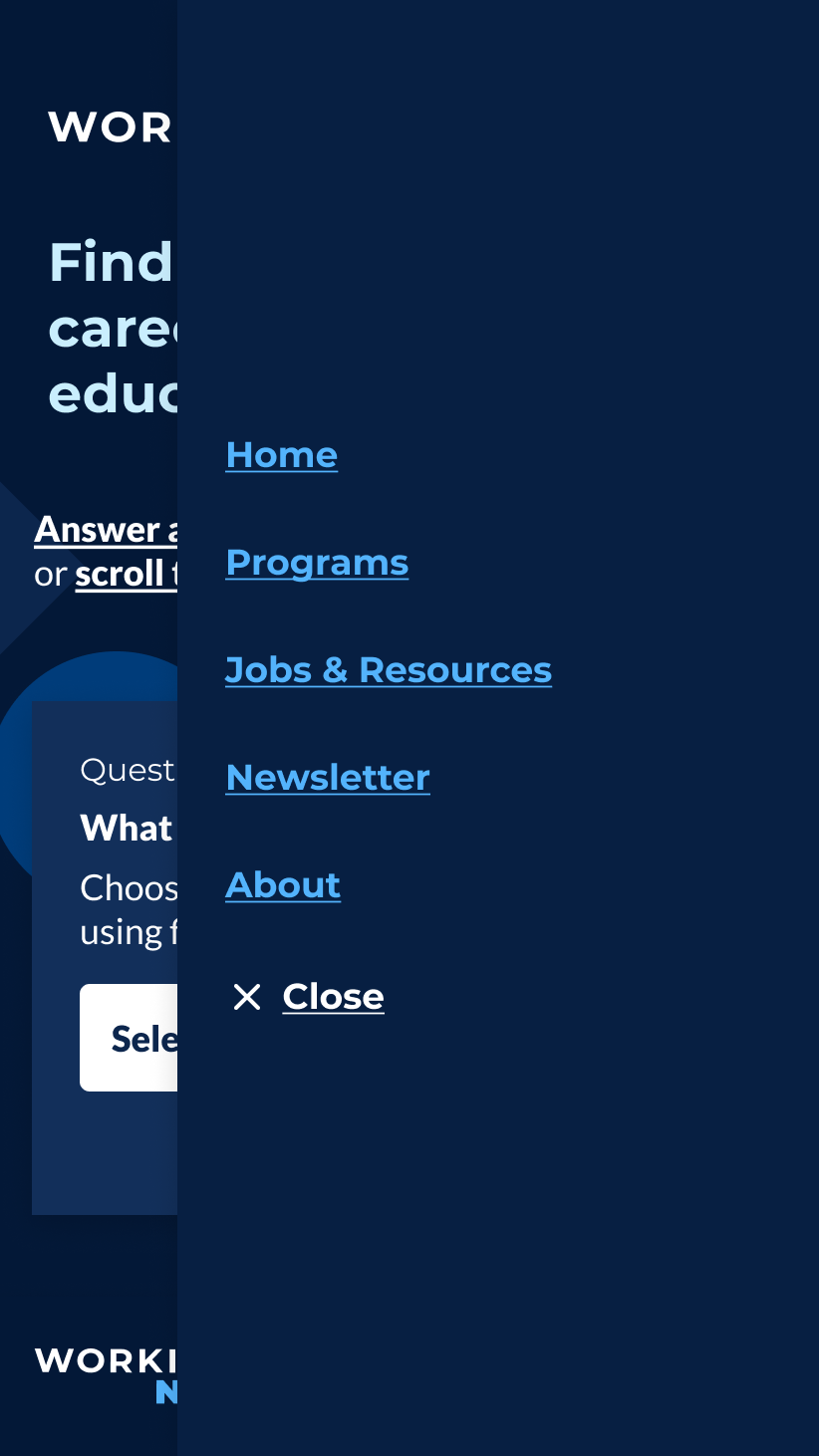 Screenshot of the new night theme mobile menu for the website.